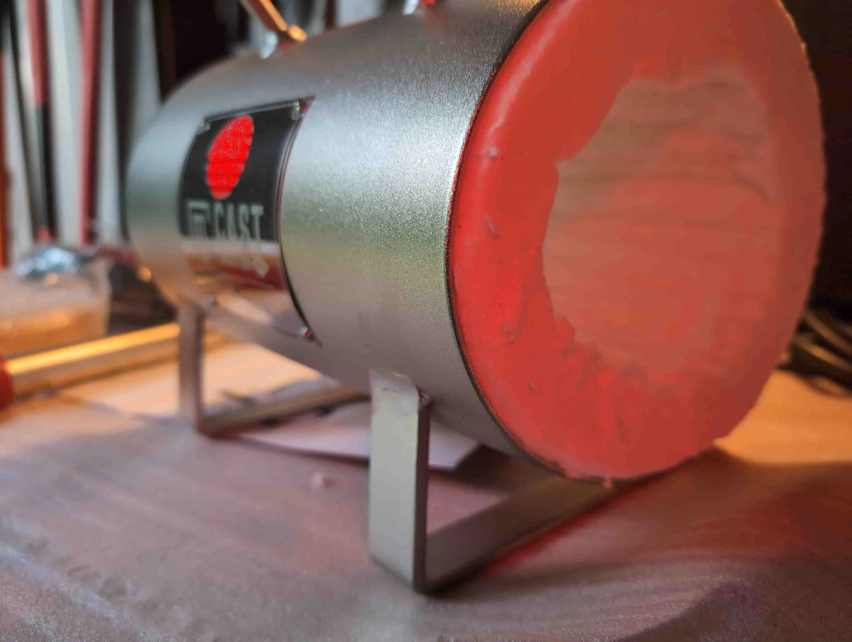 A single burner propane forge made of stainless steel